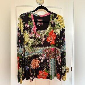 Johnny Was Janie Floral Long Sleeve V-Neck Top